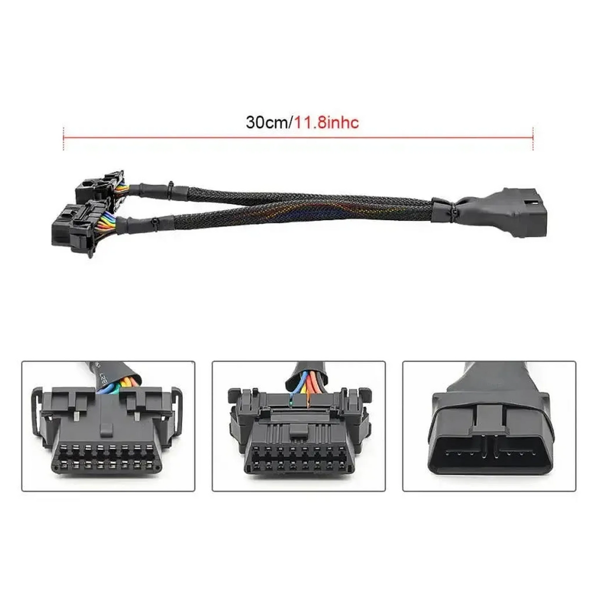 16-poliges OBD2 Nylon Verlängerungs- und Splitterkabel 2-teilig (30 cm) | Schnittstelle