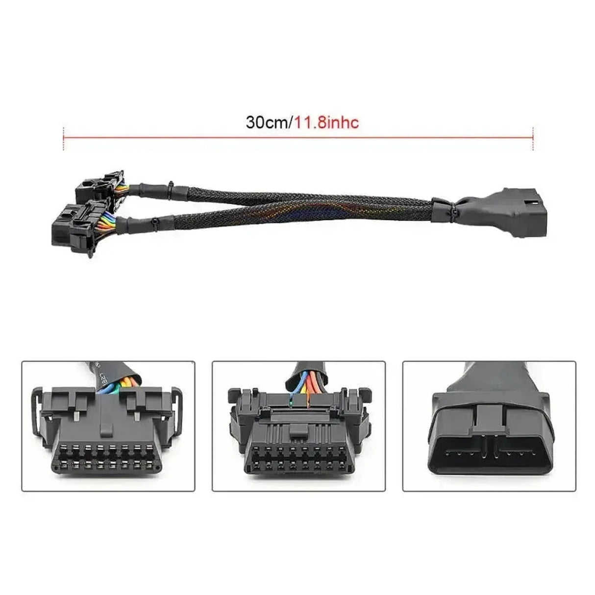 16-poliges OBD2 Nylon Verlängerungs- und Splitterkabel 2-teilig (30 cm) | Schnittstelle