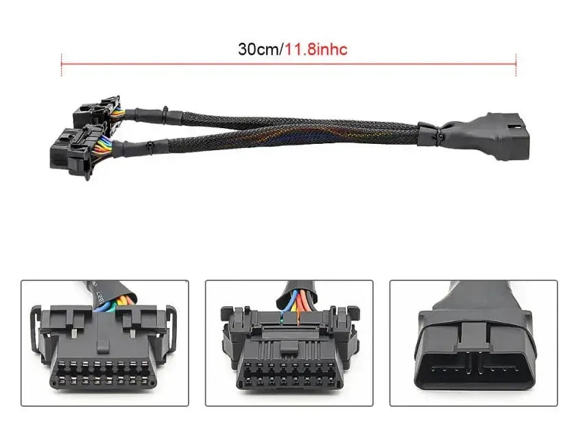 16-poliges OBD2 Nylon Verlängerungs- und Splitterkabel 2-teilig (30 cm) | Schnittstelle