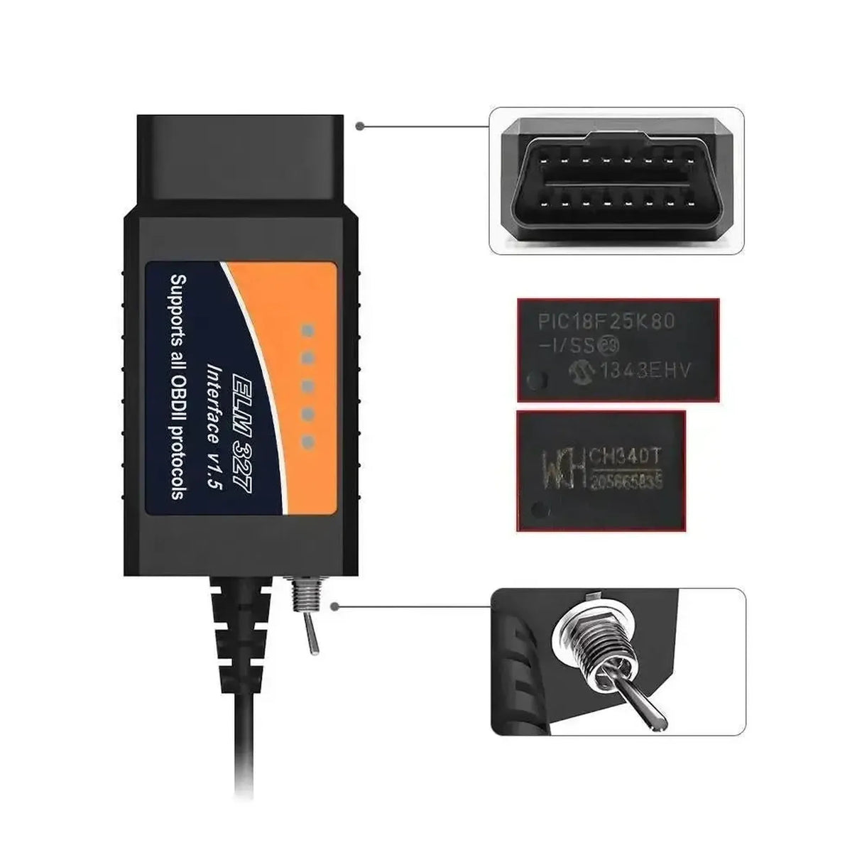 Universelles ELM327 (CHT340) (HS/MS-CAN Umschalter) | USB-Interfacekabel