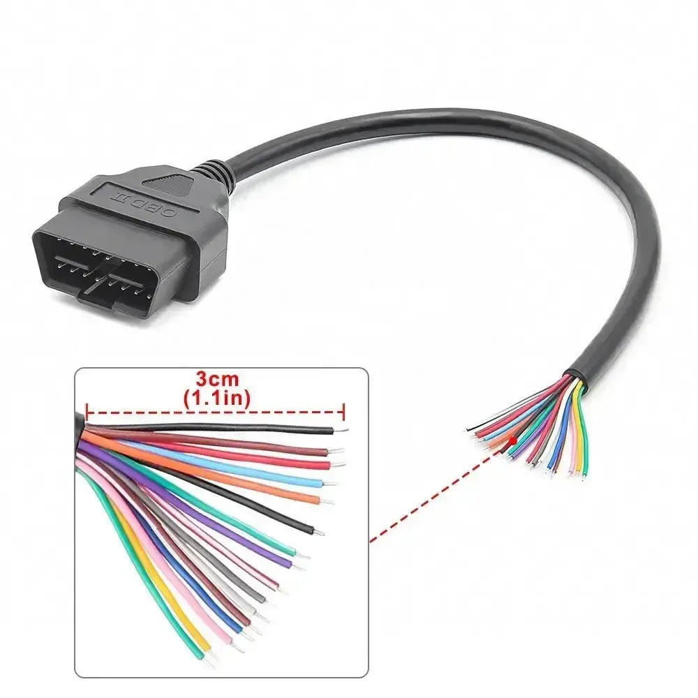 16-poliger OBD2 Stecker (Männchen) mit 16 offenen Endkabeln – 30 cm