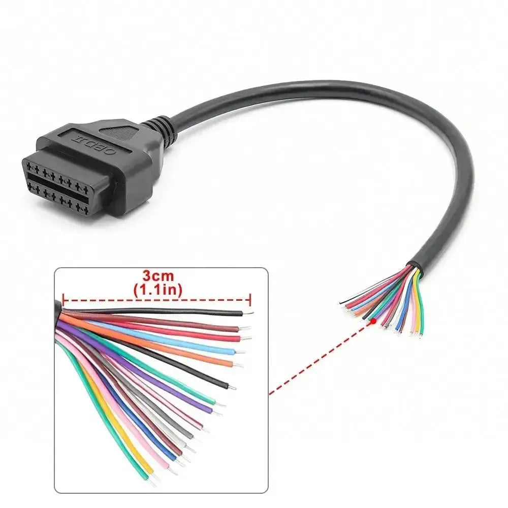 16 Pins OBD2 Stecker Weiblich Mit 16 Offenen Endkabeln Adapterkabel 30 cm